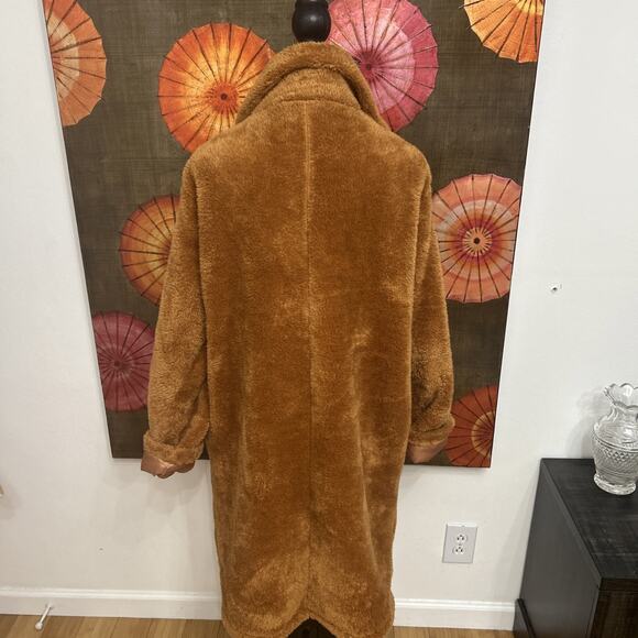 ANGASHION Cotton Blend Teddy Bear Faux Fur Honey Brown Coat Cozycore Sz XL - Picture 4 of 6